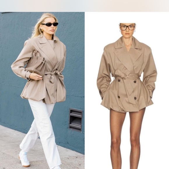 Helsa Jackets & Blazers - Helsa Short Bubble Hem Trench in Stone S